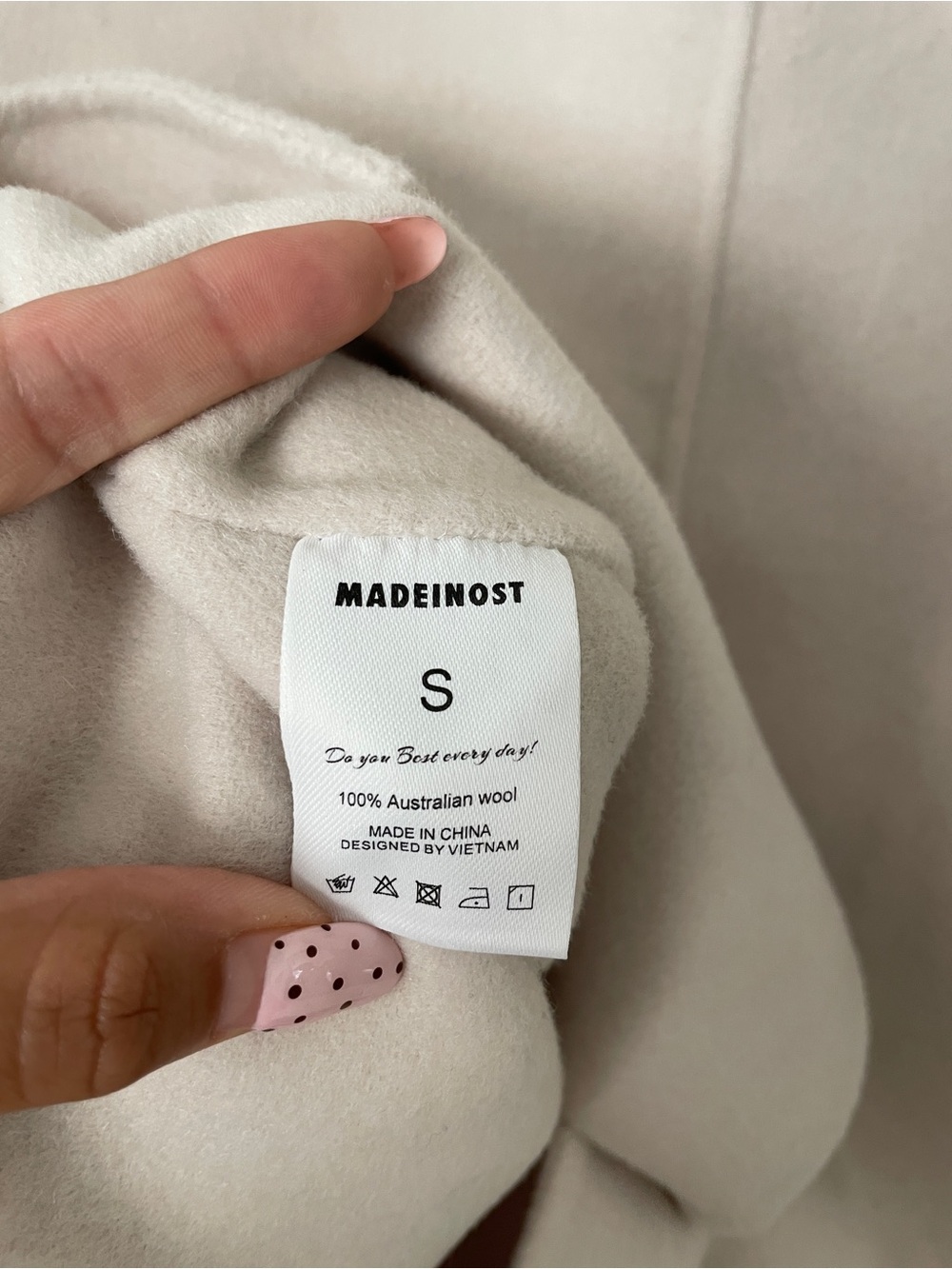 MADEINOST Double-Breasted Women's Coat Light Beige 100% Australian Wool Size S - Picture 6 of 7